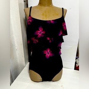 Longitude Black and Pink Floral One Piece Swimsuit
